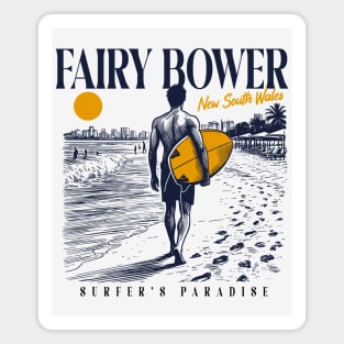 Vintage Surfing Fairy Bower, New South Wales, NSW Australia // Retro Surfer Sketch // Surfer's Paradise Magnet